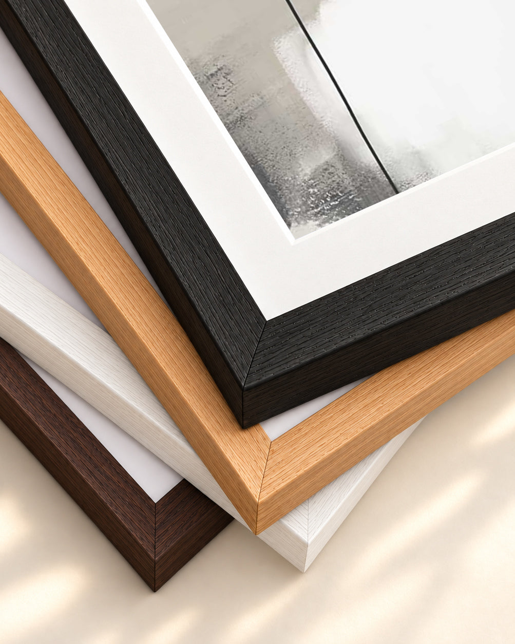 Beige Abstract Art Print — framed print corner with 5 cm mount and bevel