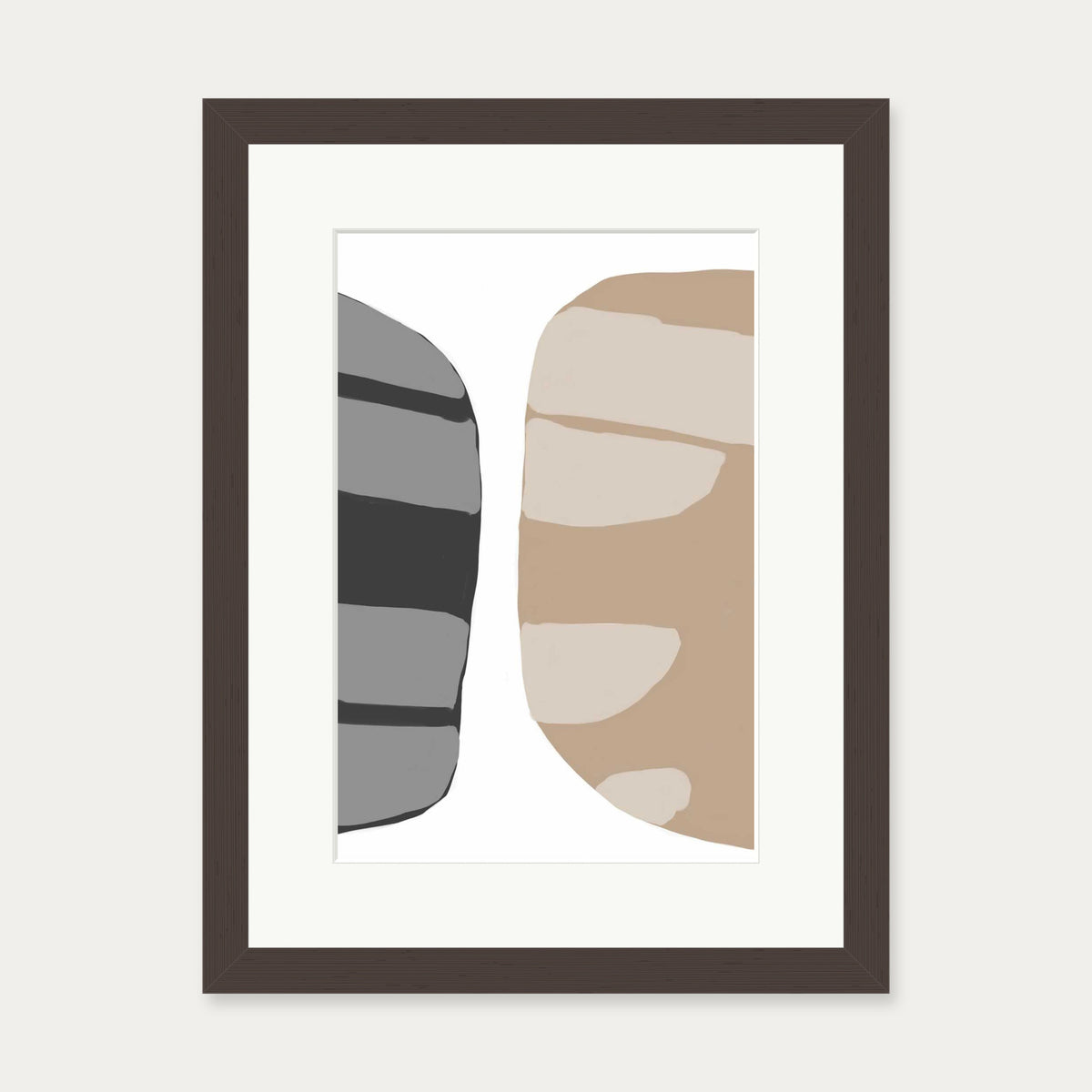 Beige Abstract Shapes 2 Art Print — 30 x 40 cm — Brown Frame