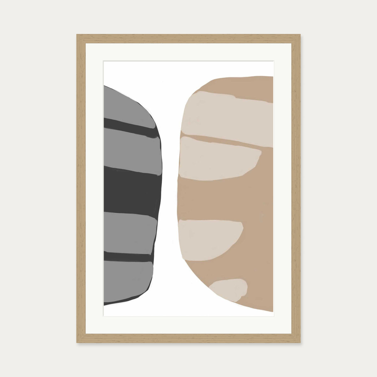 Beige Abstract Shapes 2 Art Print — 50 x 70 cm — Oak Frame