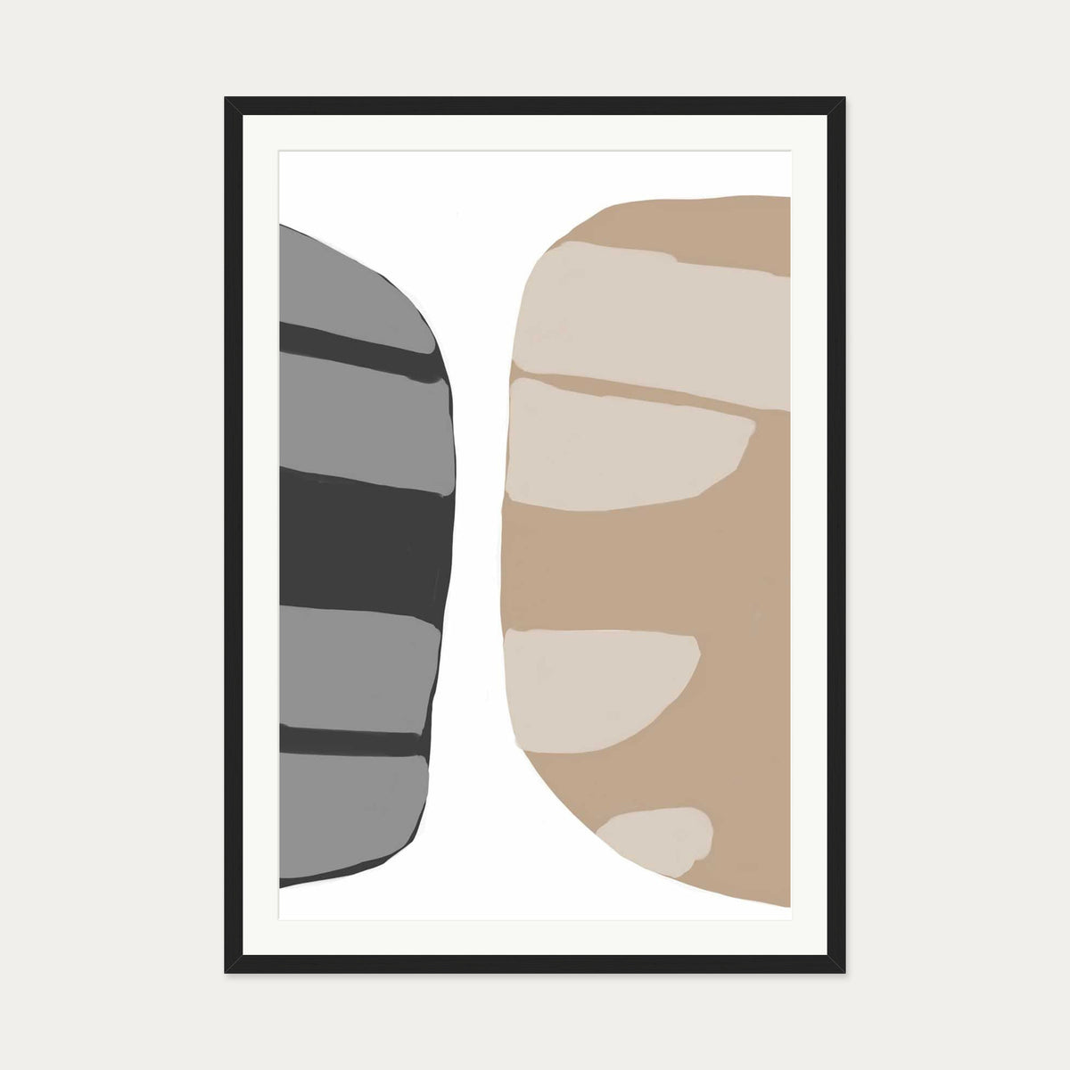 Beige Abstract Shapes 2 Art Print — 70 x 100 cm — Black Frame