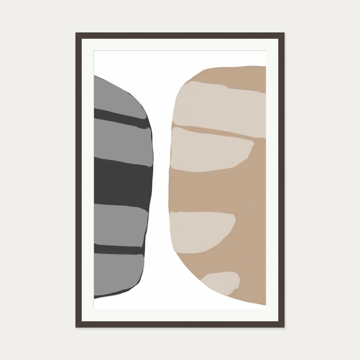 Beige Abstract Shapes 2 Art Print — 70 x 100 cm — Brown Frame