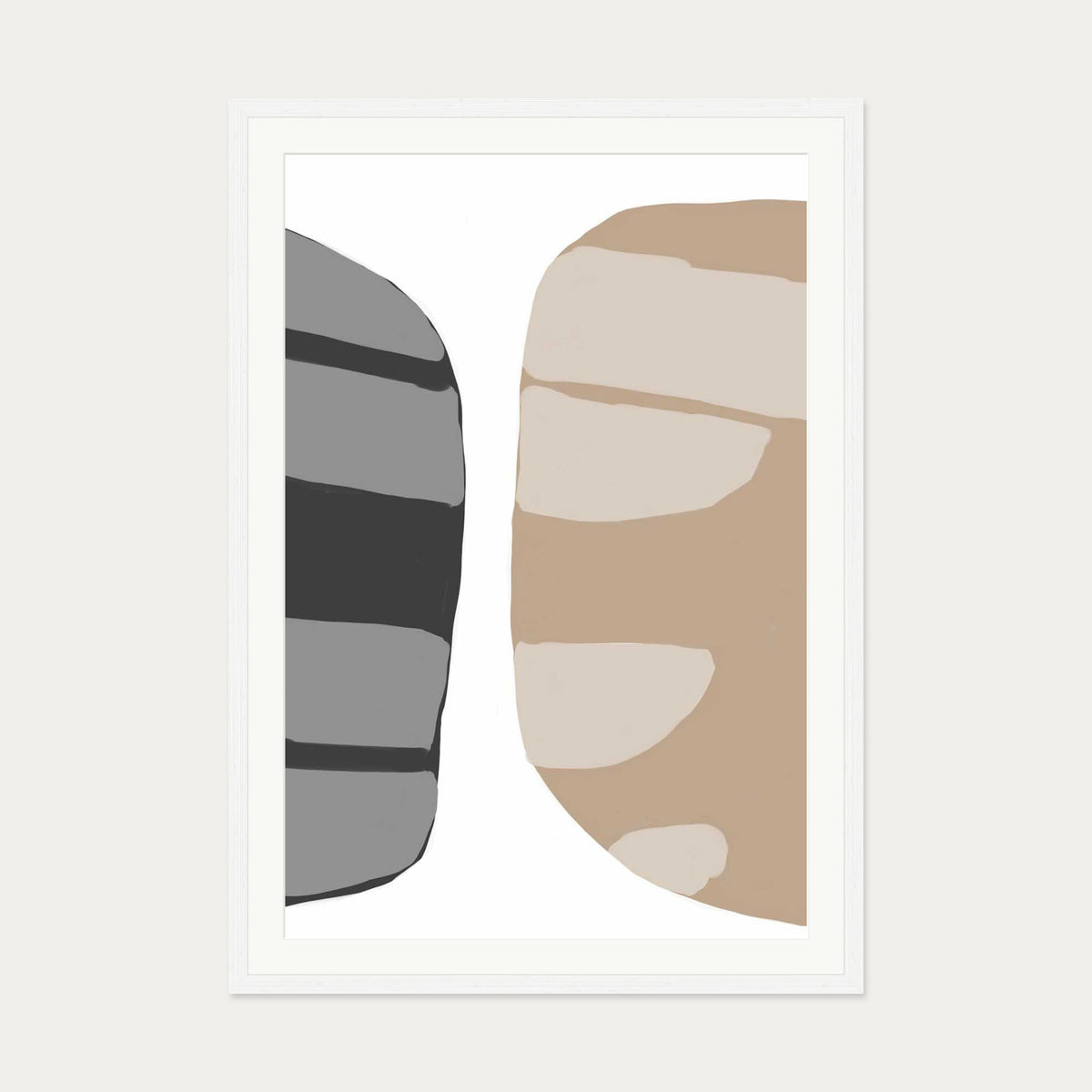 Beige Abstract Shapes 2 Art Print — 70 x 100 cm — White Frame