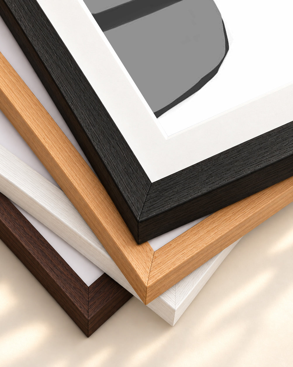 Beige Abstract Shapes 2 Art Print — framed print corner with 5 cm mount and bevel
