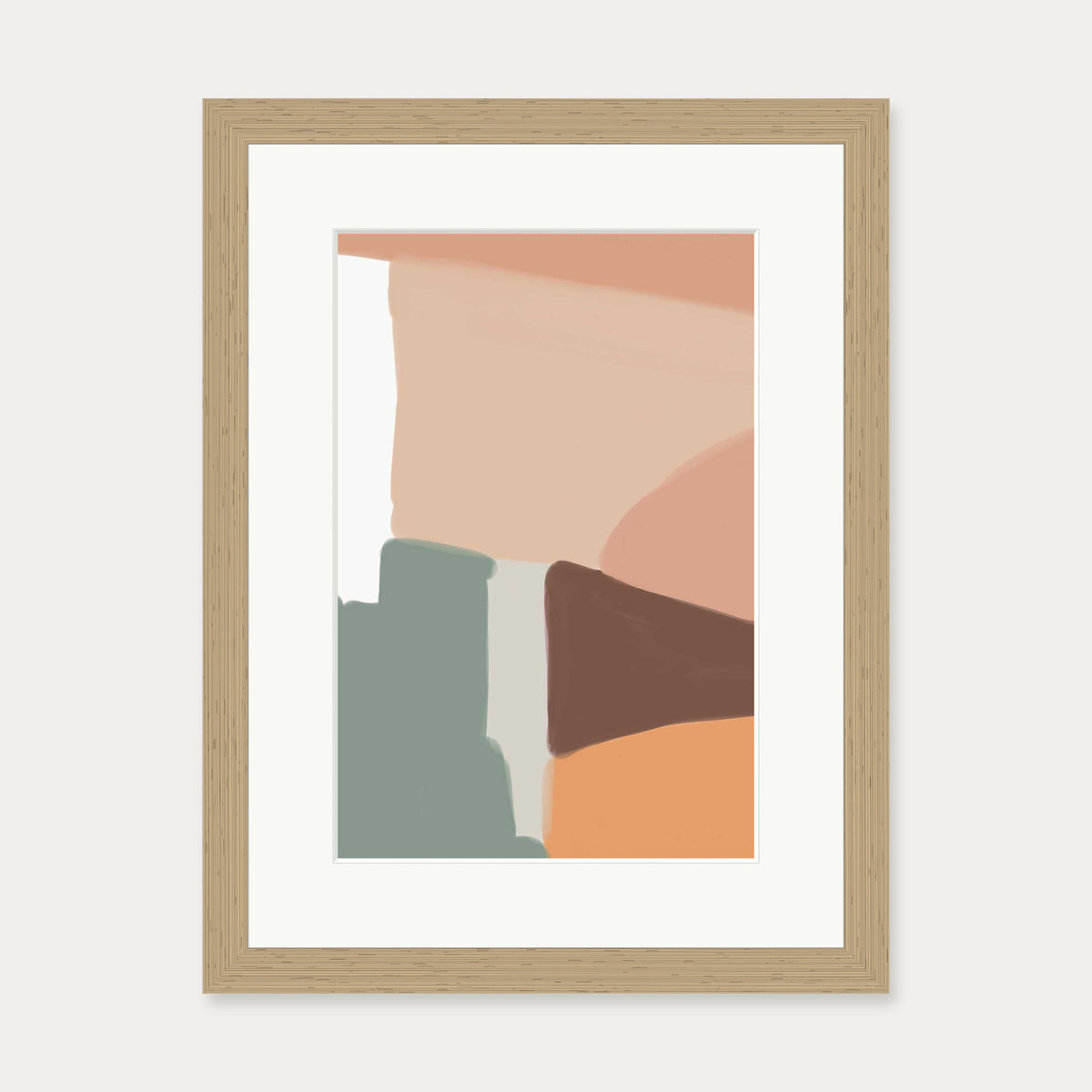 Beige Abstract Shapes Art Print — 30 x 40 cm — Oak Frame