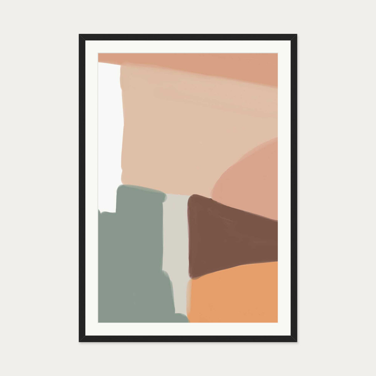 Beige Abstract Shapes Art Print — 70 x 100 cm — Black Frame