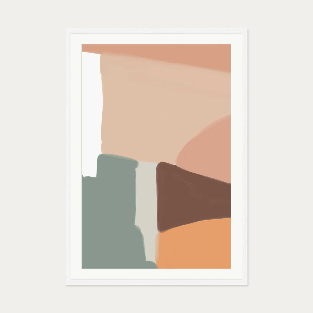 Beige Abstract Shapes Art Print — 70 x 100 cm — White Frame
