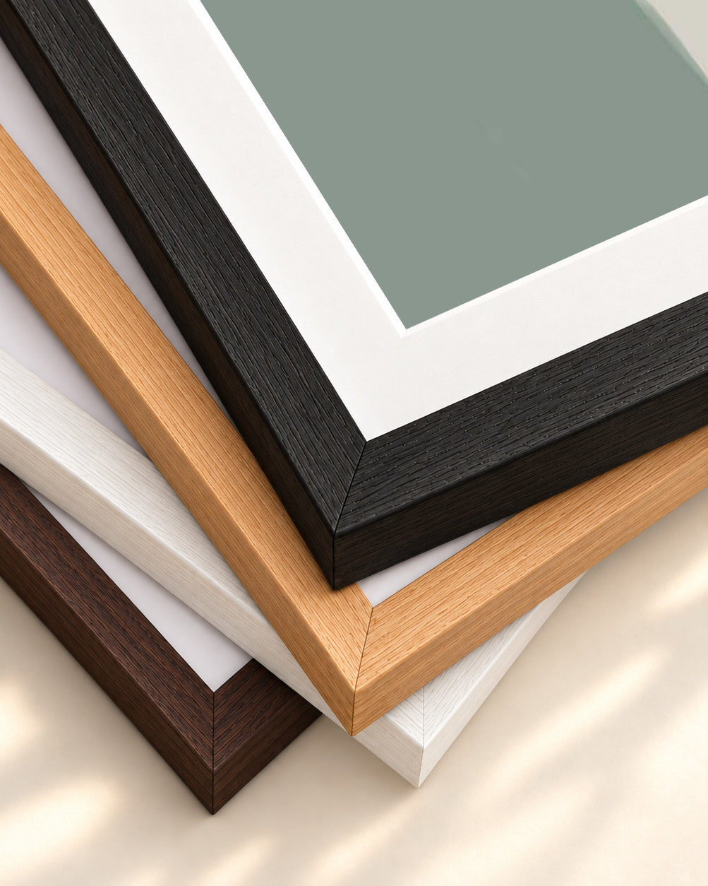 Beige Abstract Shapes Art Print — framed print corner with 5 cm mount and bevel