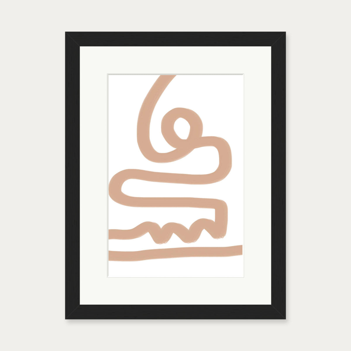 Beige Graffiti Lines Art Print — 30 x 40 cm — Black Frame