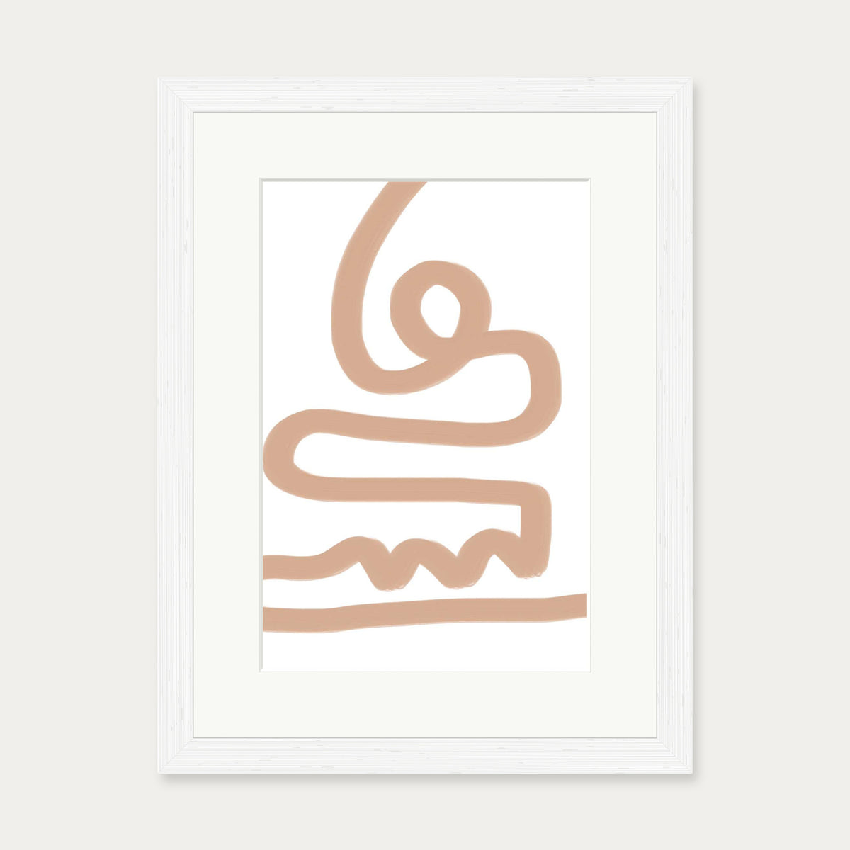 Beige Graffiti Lines Art Print — 30 x 40 cm — White Frame