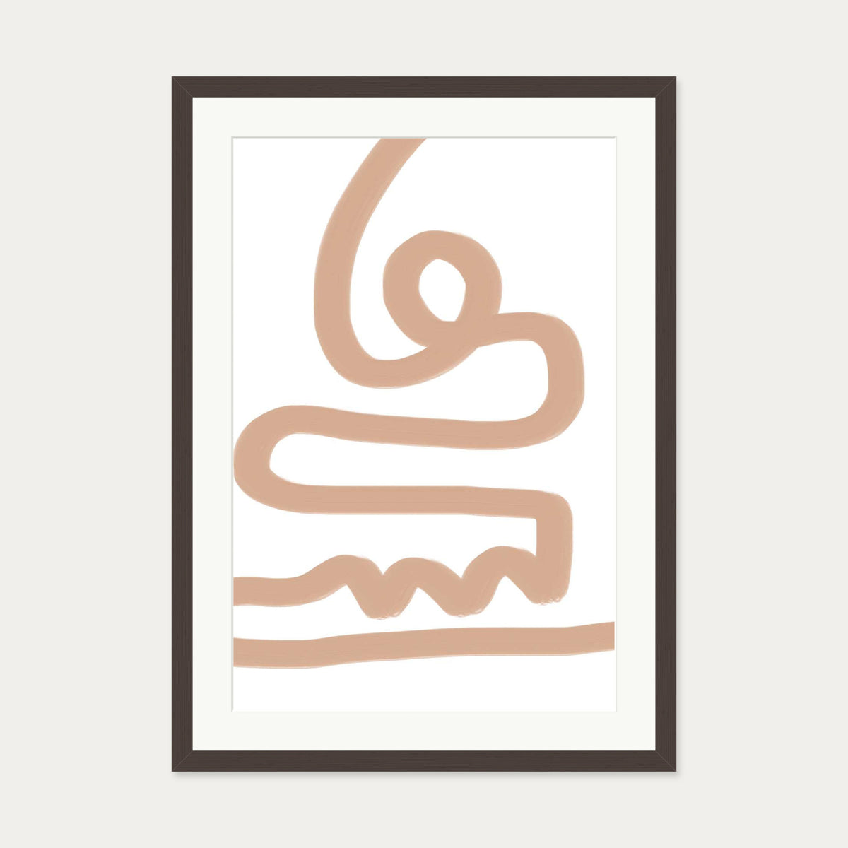 Beige Graffiti Lines Art Print — 50 x 70 cm — Brown Frame