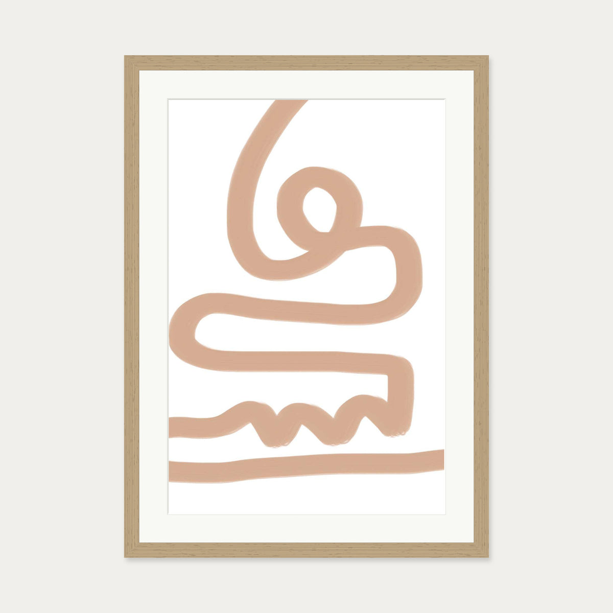 Beige Graffiti Lines Art Print — 50 x 70 cm — Oak Frame