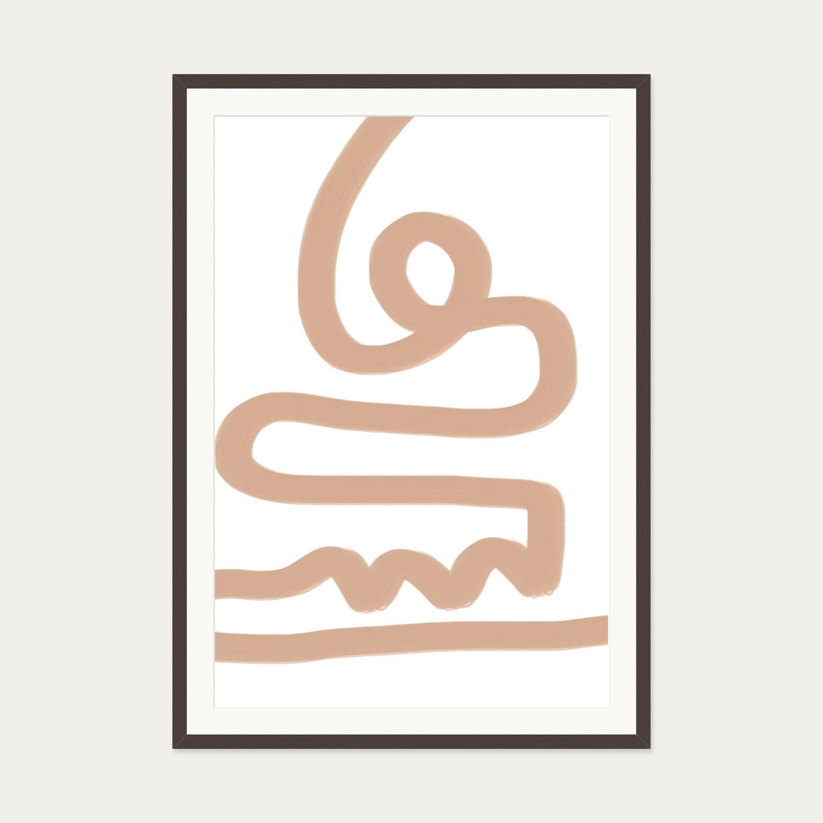 Beige Graffiti Lines Art Print — 70 x 100 cm — Brown Frame