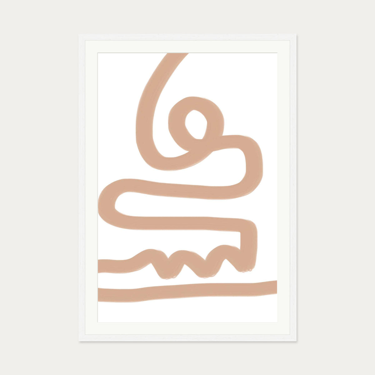 Beige Graffiti Lines Art Print — 70 x 100 cm — White Frame