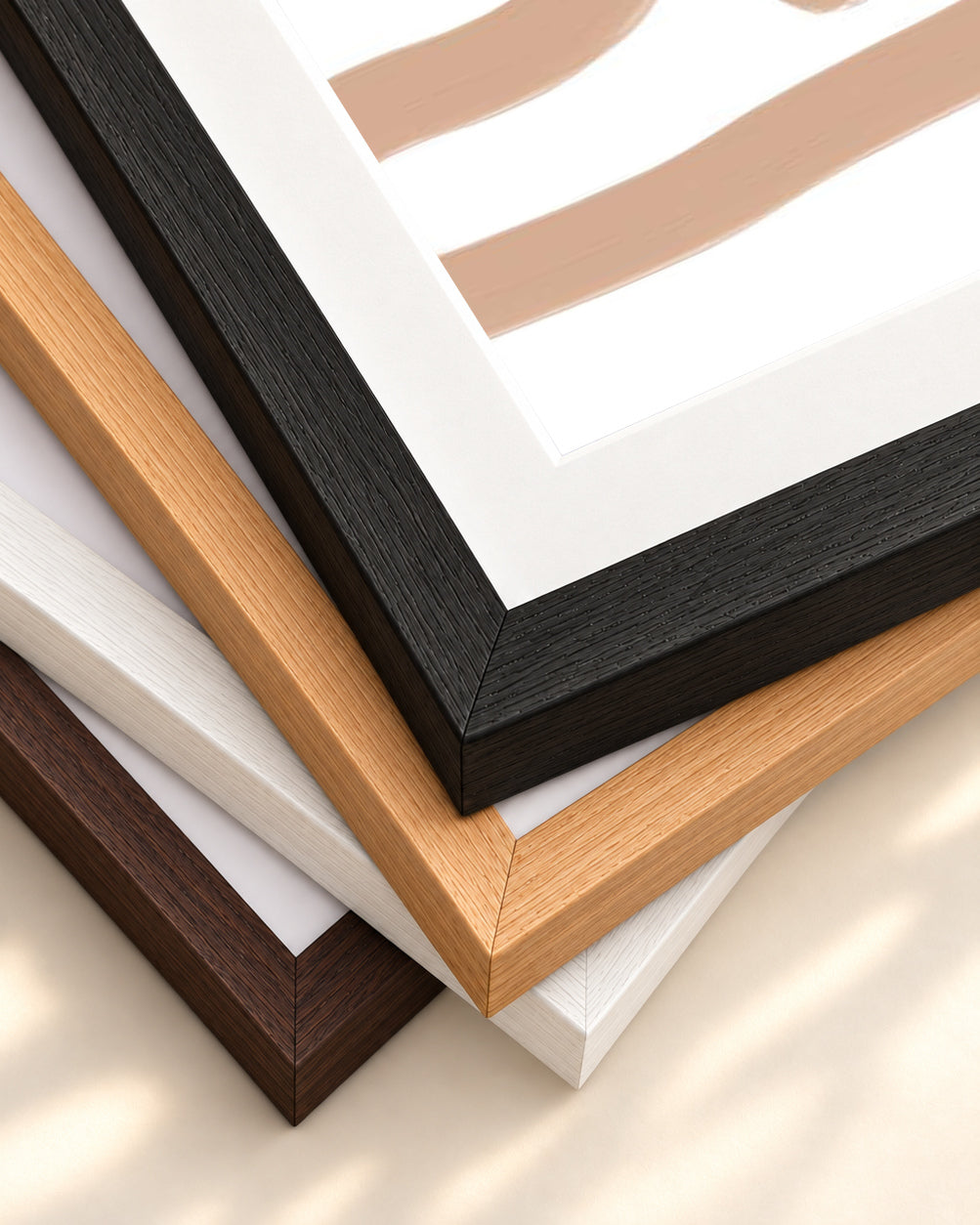 Beige Graffiti Lines Art Print — framed print corner with 5 cm mount and bevel