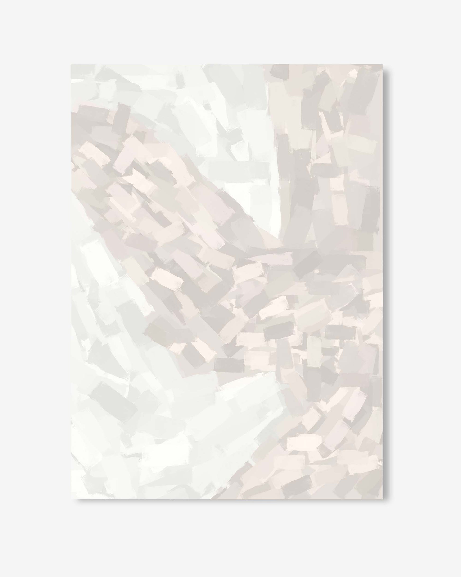 Abstract art piece with white and gray patterns on a light gray background