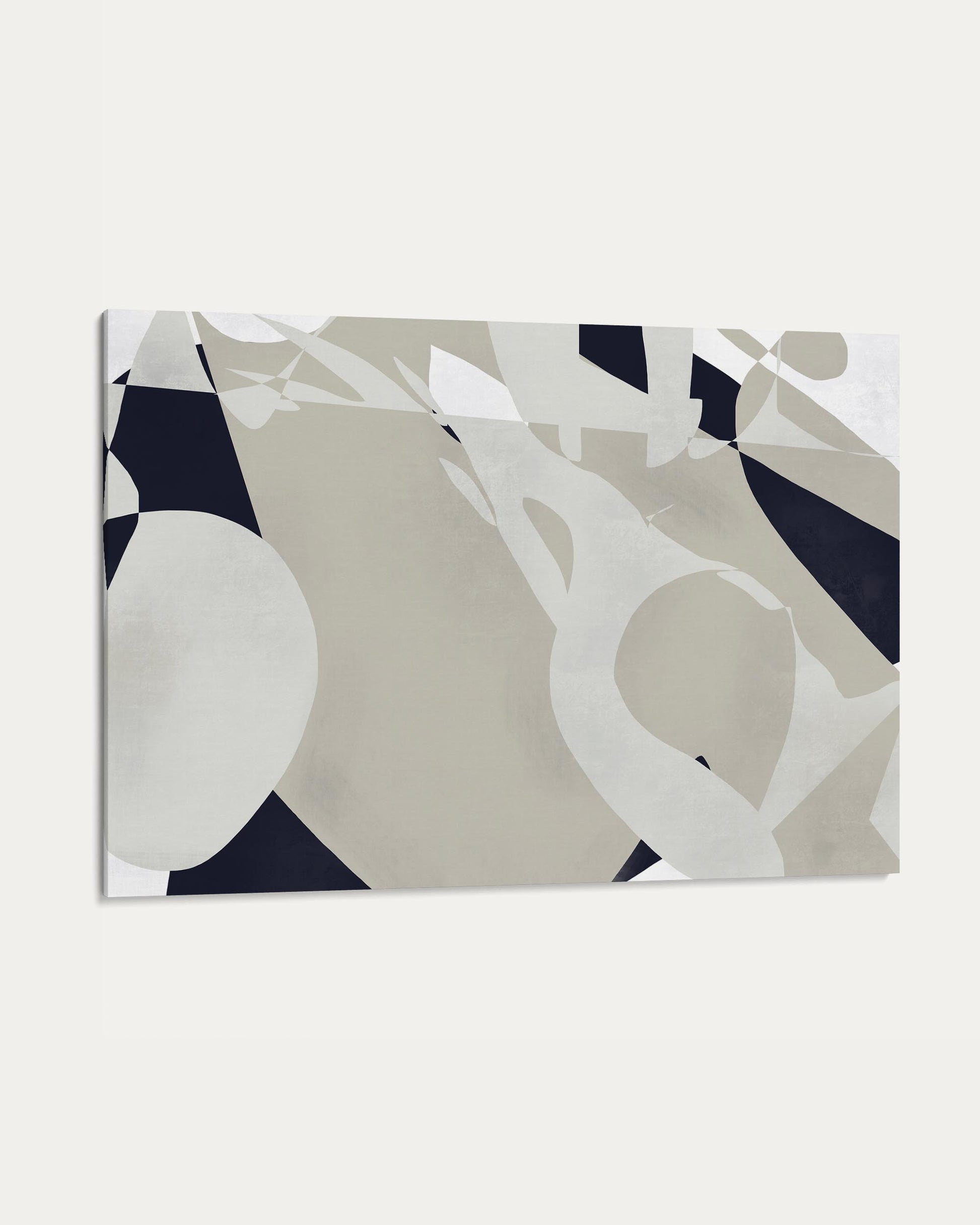 Abstract art print with geometric shapes on a beige background