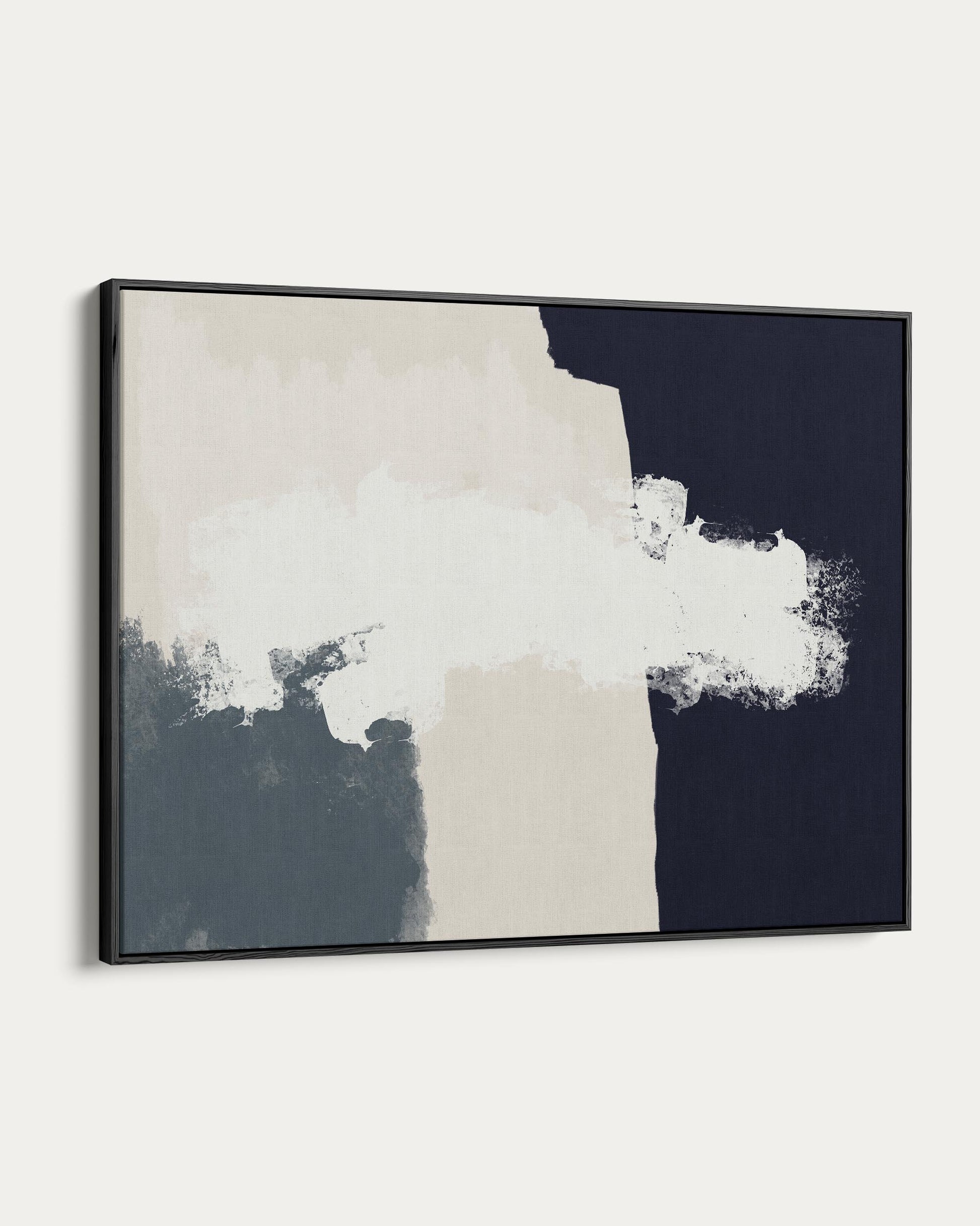 Abstract art piece with black, white, and gray colors on a white background