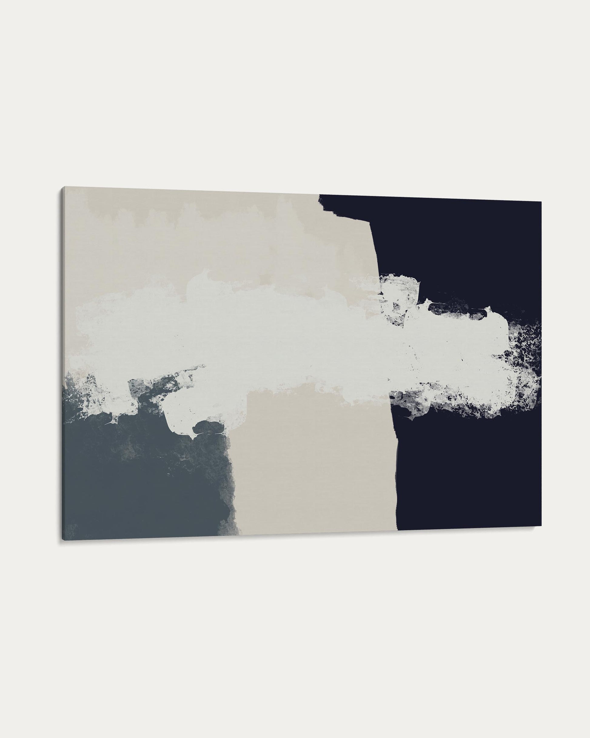 Abstract art piece with a mix of white, gray, and navy on a white background