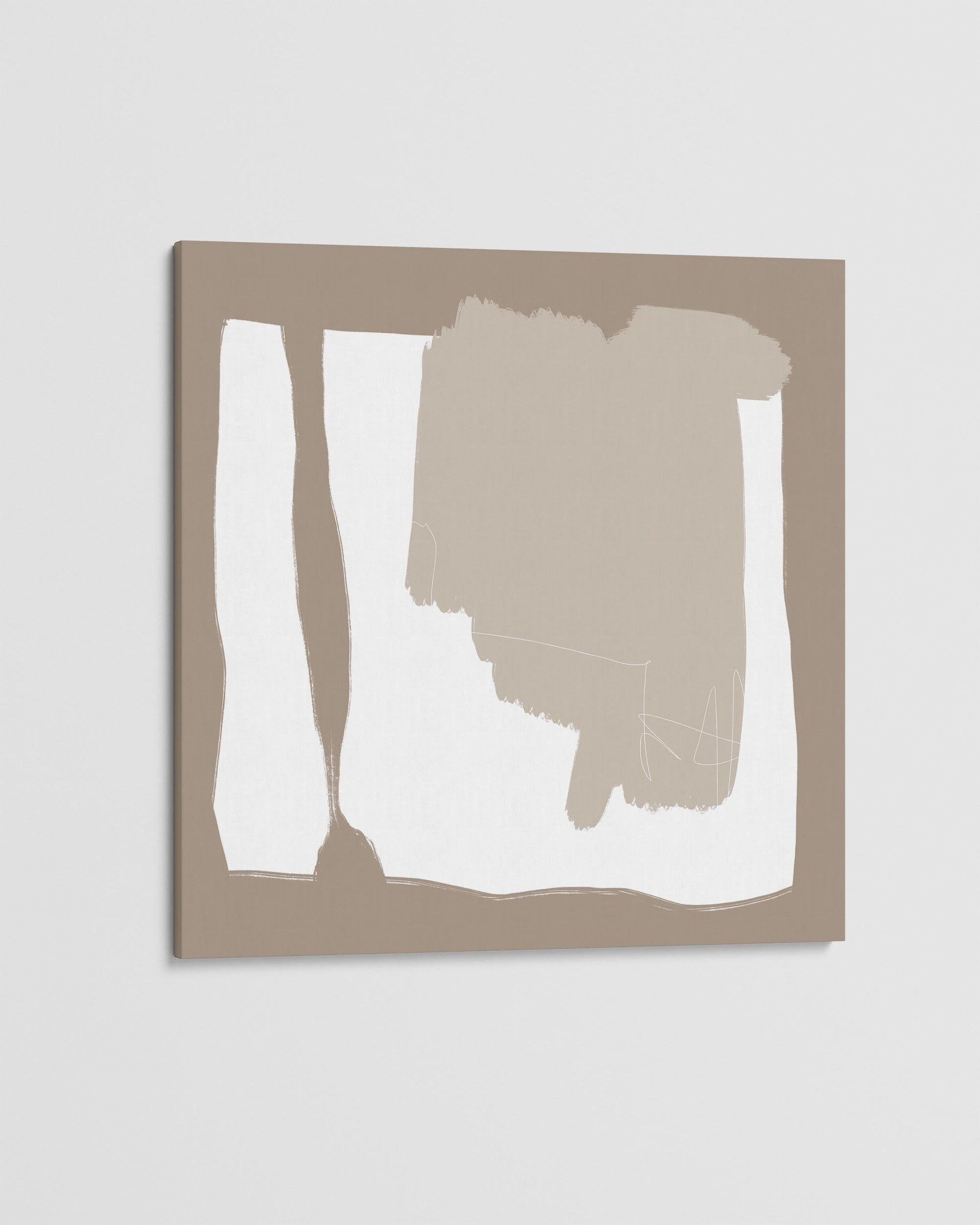 Abstract art piece with beige and white shapes on a light gray background