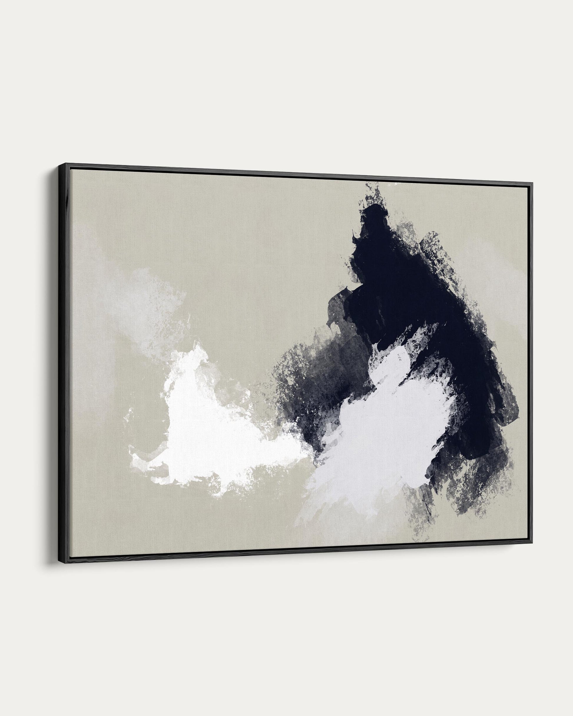 Abstract art piece with black and white colors on a beige background
