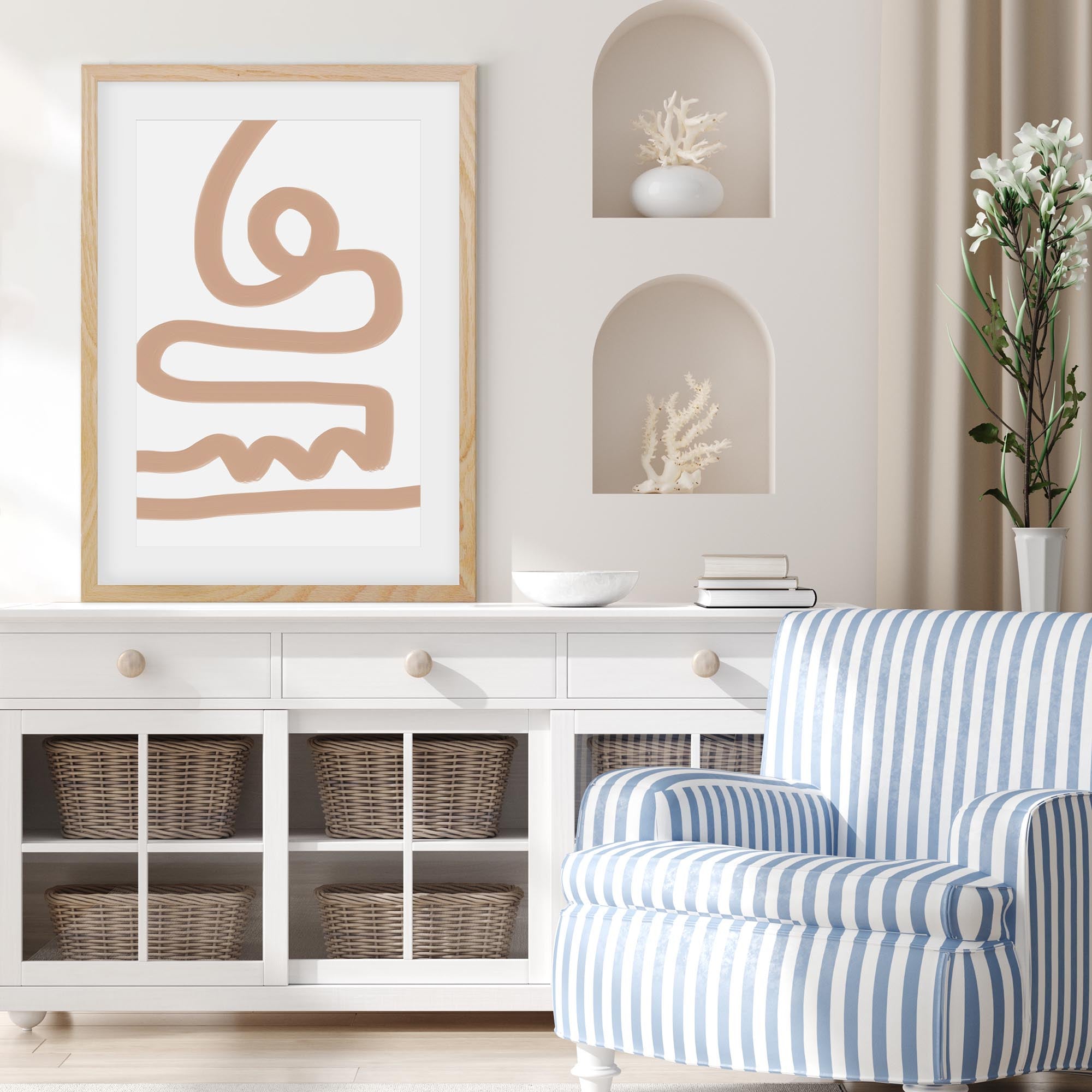 Beige Graffiti Lines Framed Art