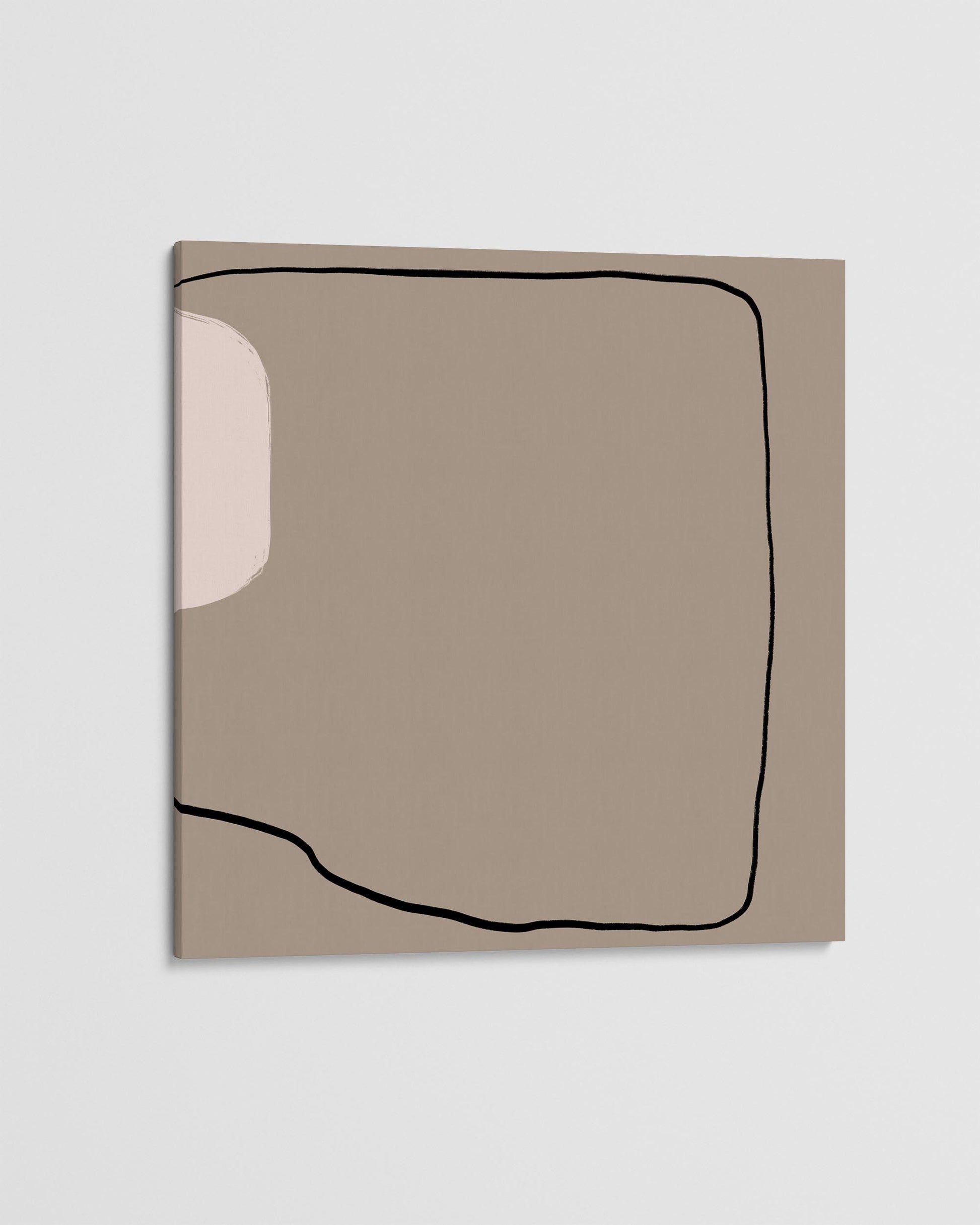 Abstract art piece with a black line on a beige background