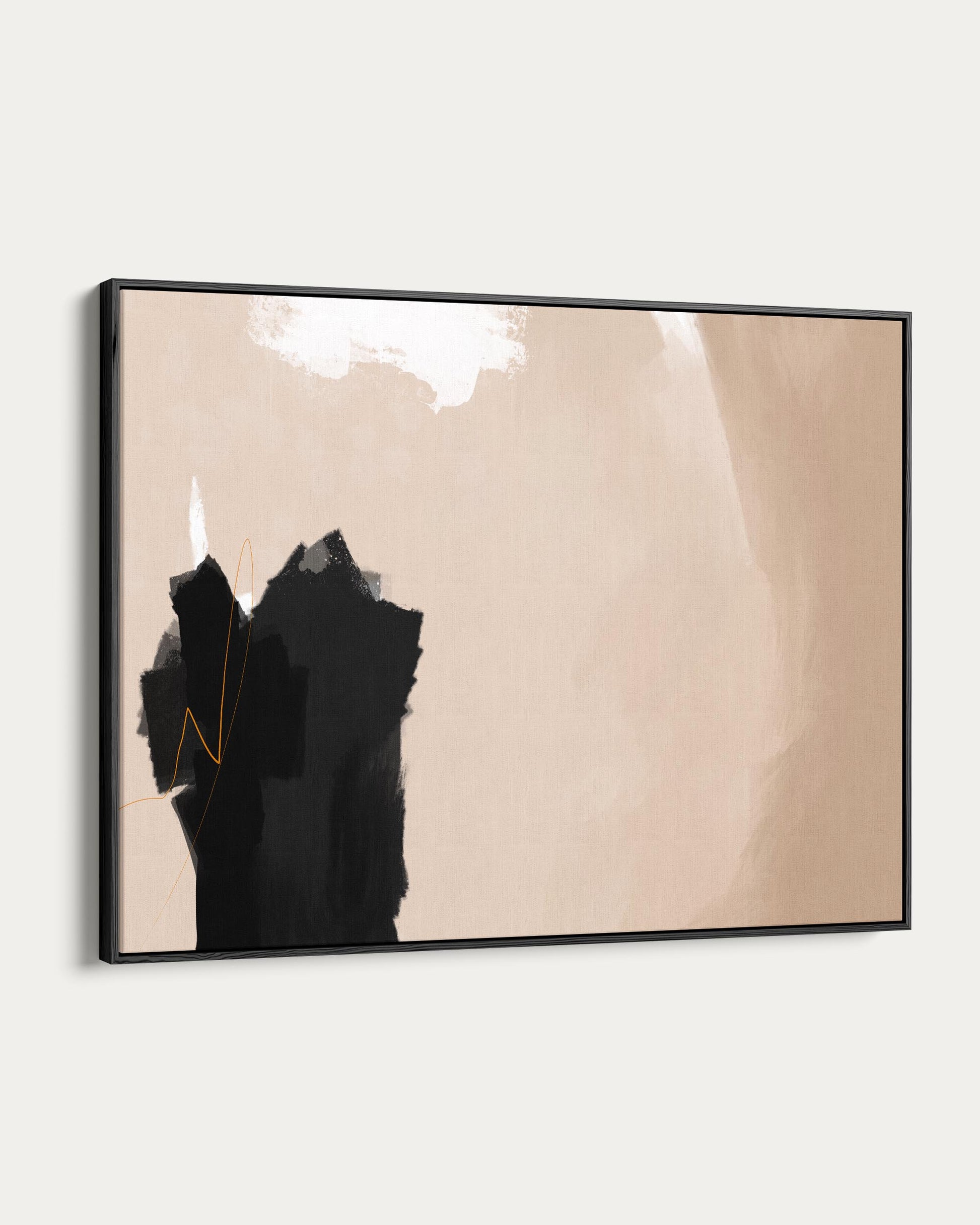 Abstract art piece with black and beige colors on a white background