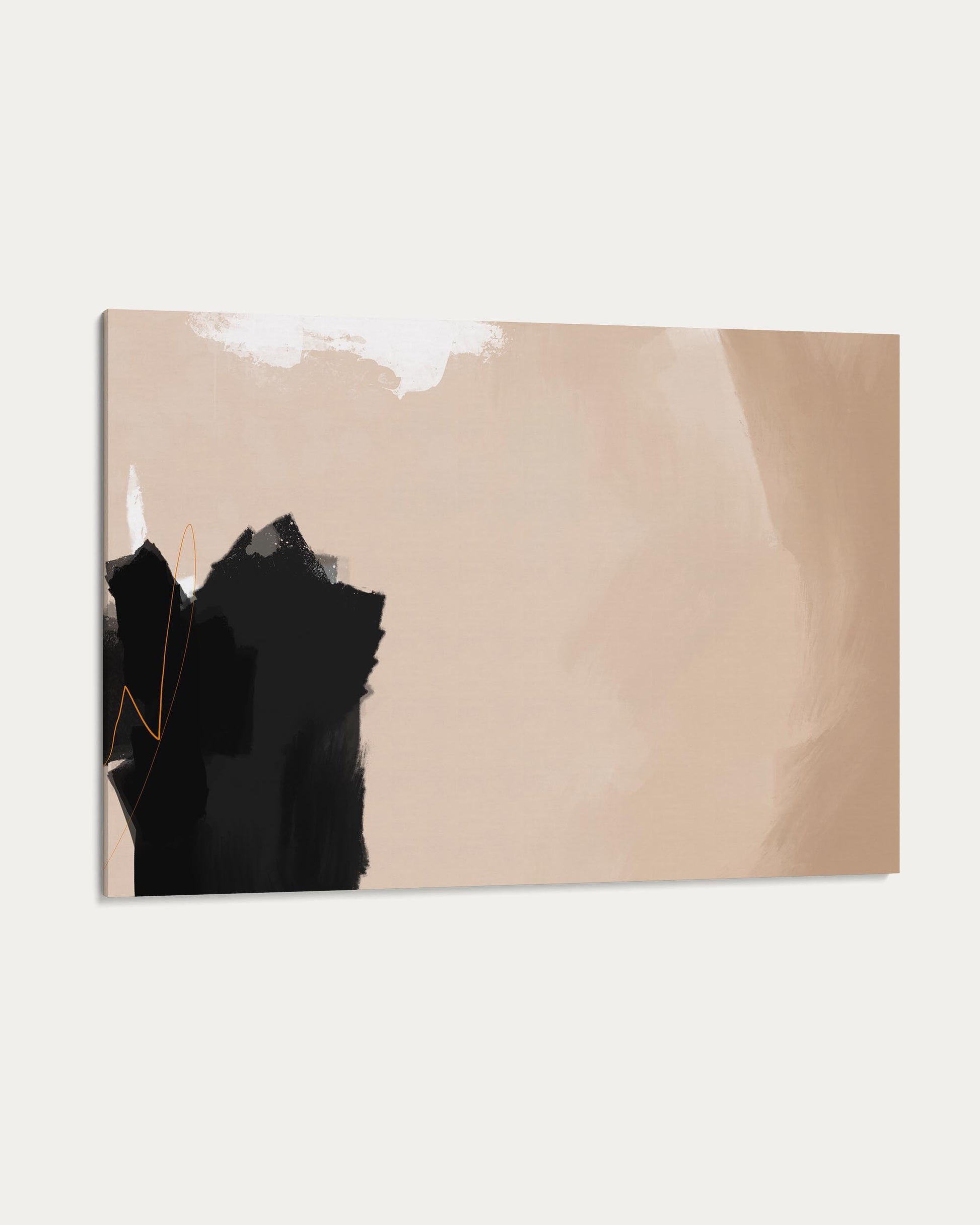 Abstract art piece with black and white shapes on a beige background