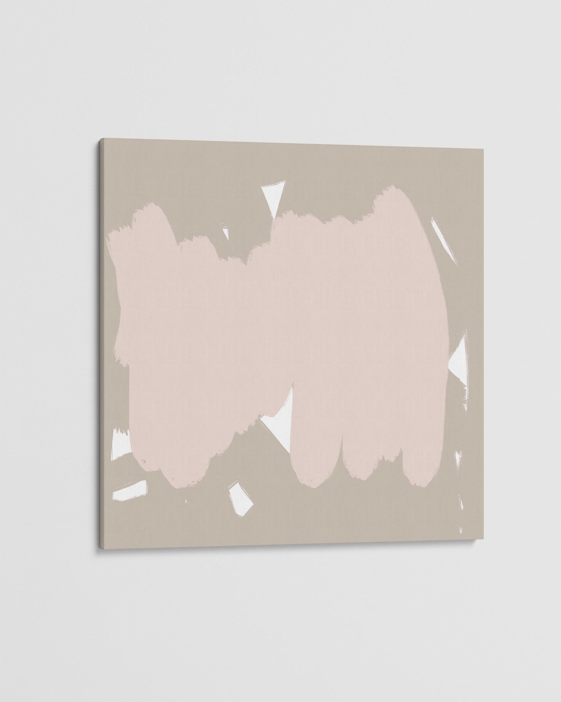 Abstract art piece with pink and beige colors on a light gray background