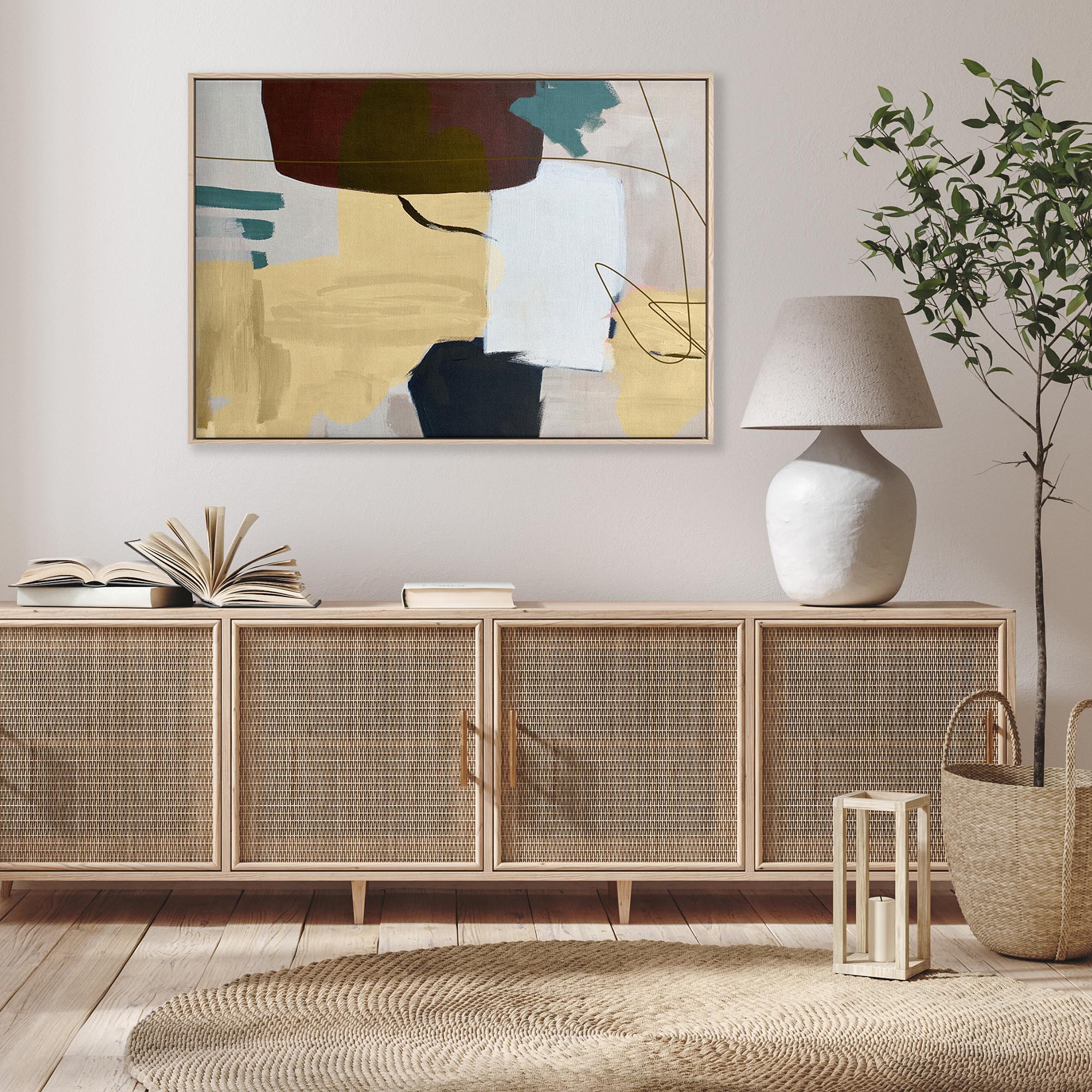 Abstract Gold Shapes Framed Canvas