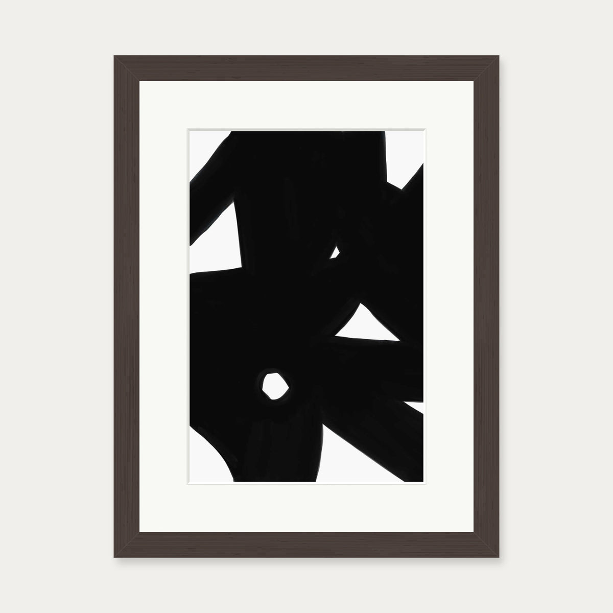 Black Abstract Lines Art Print — 30 x 40 cm — Brown Frame