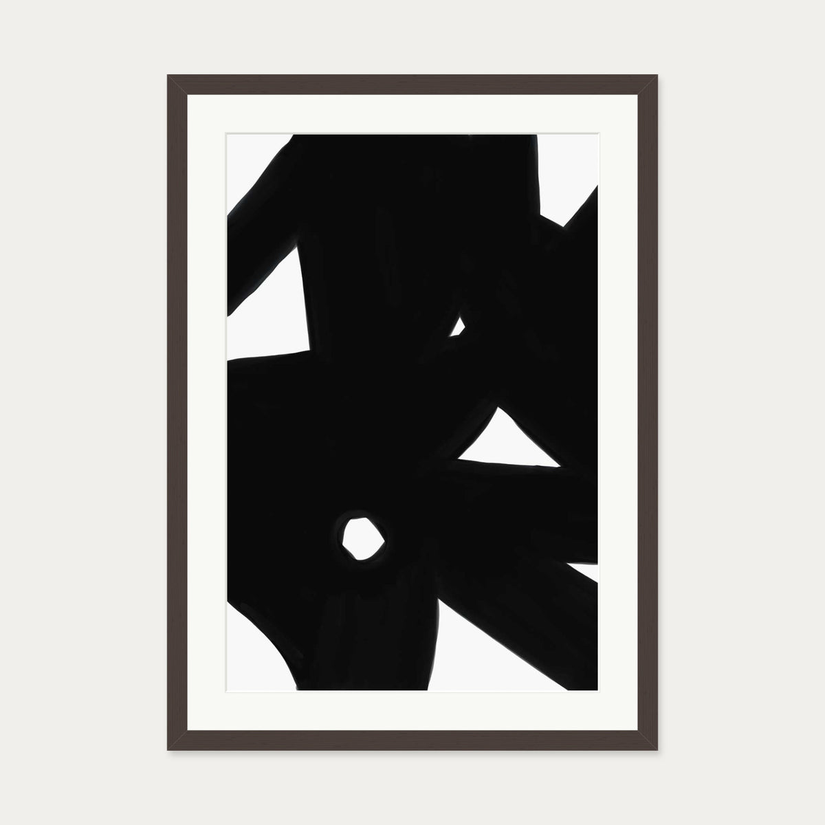 Black Abstract Lines Art Print — 50 x 70 cm — Brown Frame