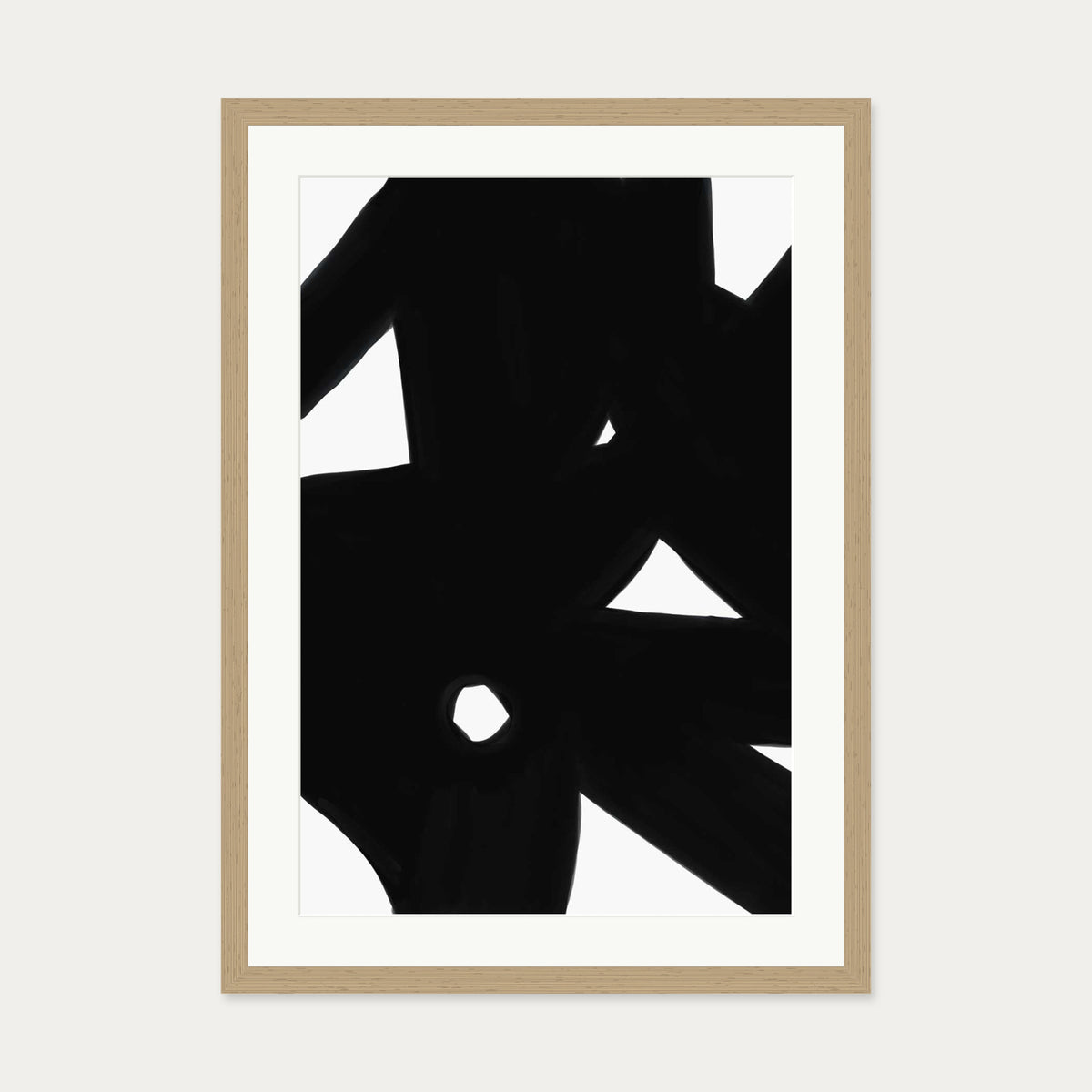 Black Abstract Lines Art Print — 50 x 70 cm — Oak Frame