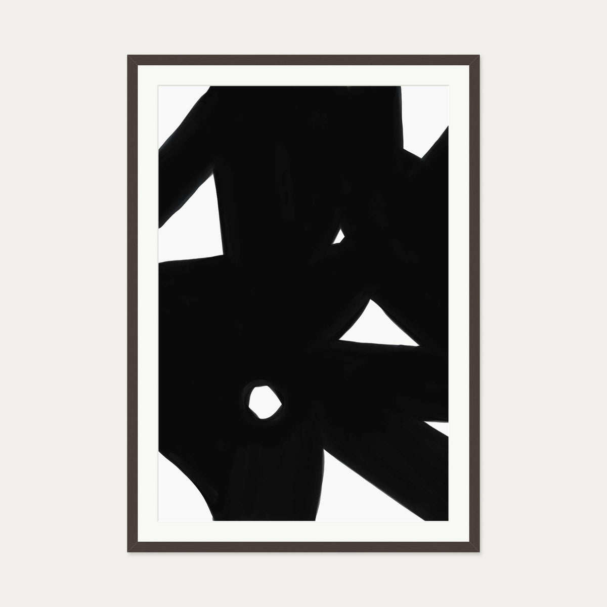 Black Abstract Lines Art Print — 70 x 100 cm — Brown Frame