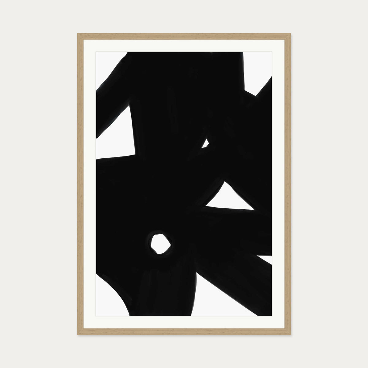Black Abstract Lines Art Print — 70 x 100 cm — Oak Frame