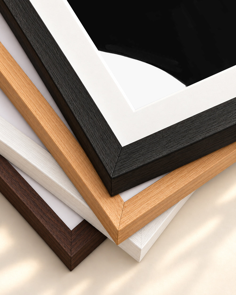 Black Abstract Lines Art Print — framed print corner with 5 cm mount and bevel