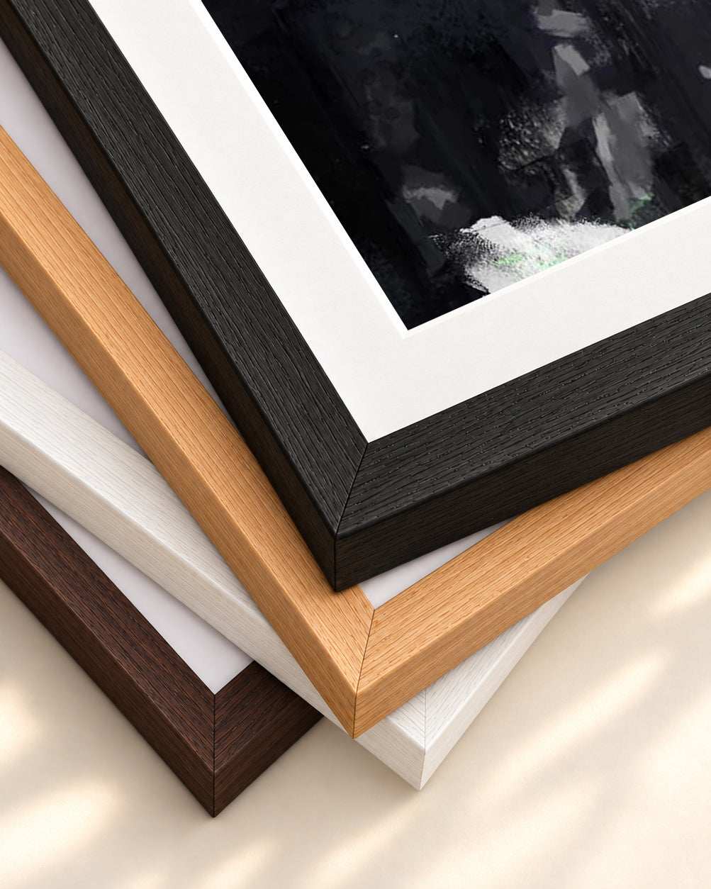 Black Abstract Shape Art Print — framed print corner with 5 cm mount and bevel