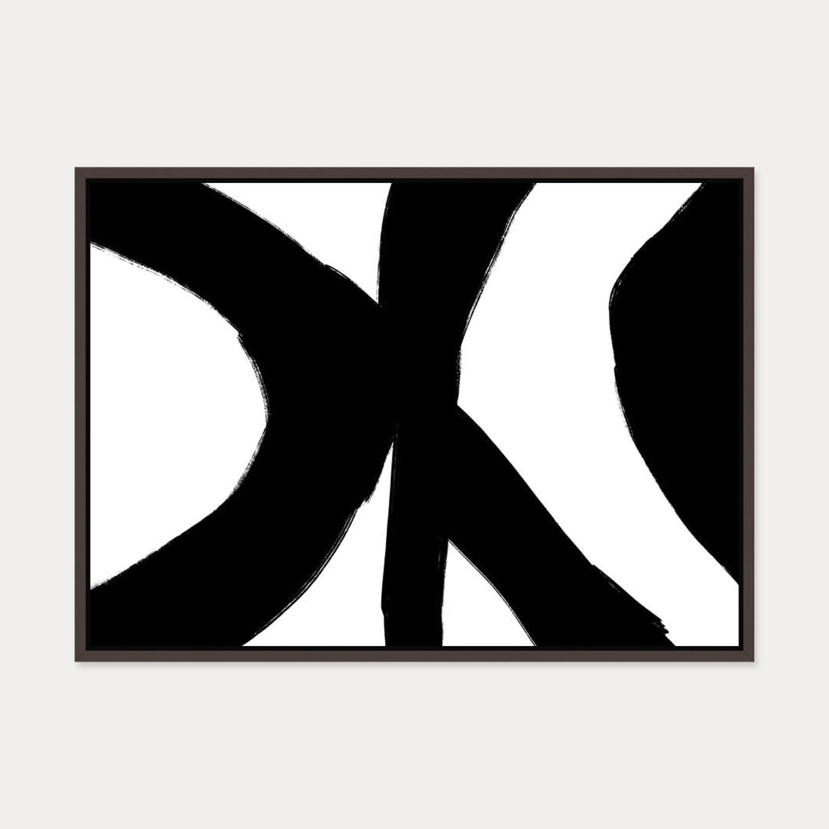 Black Abstract Strokes Canvas Art — 50 x 70 cm — Brown Frame
