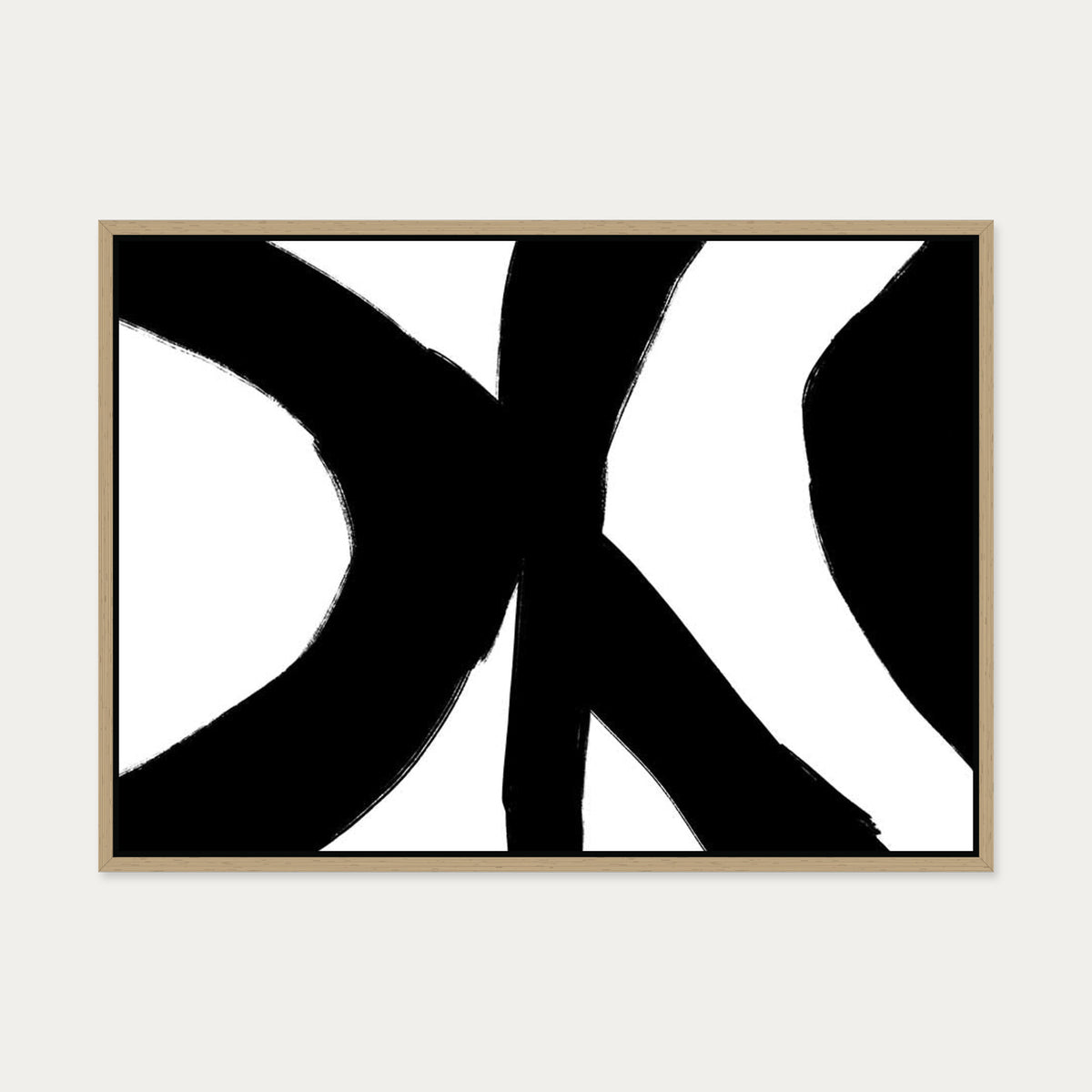 Black Abstract Strokes Canvas Art — 50 x 70 cm — Oak Frame