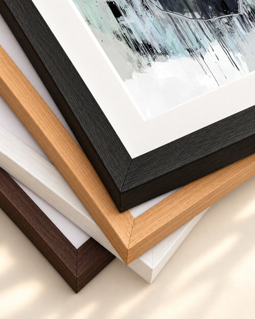Black Abstract Texture Art Print — framed print corner with 5 cm mount and bevel