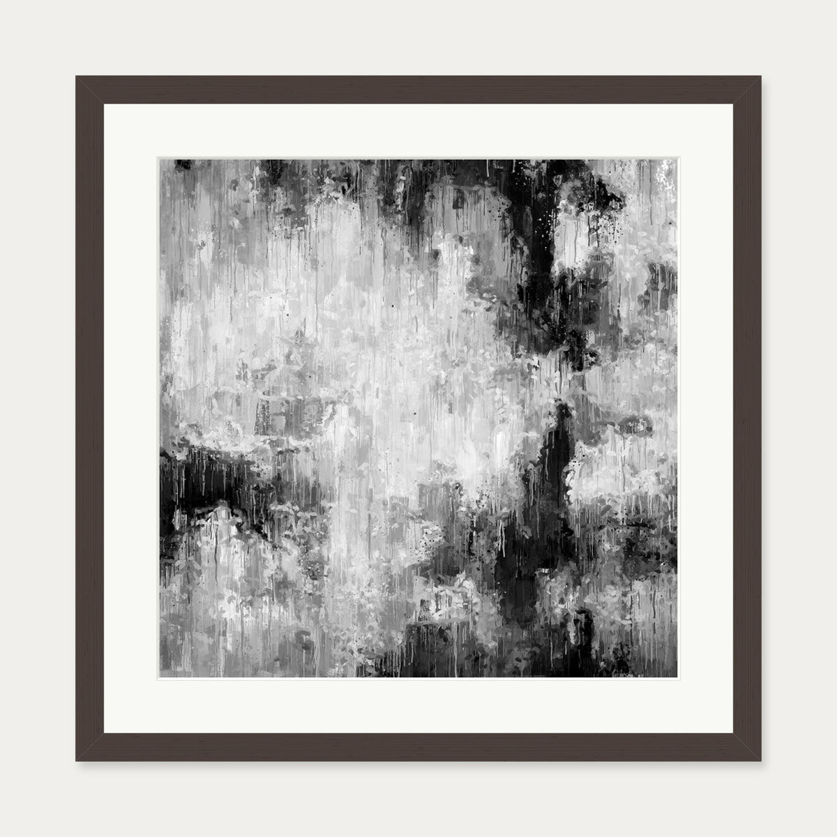 Black Abstraction Art Print — 50 x 50 cm — Brown Frame