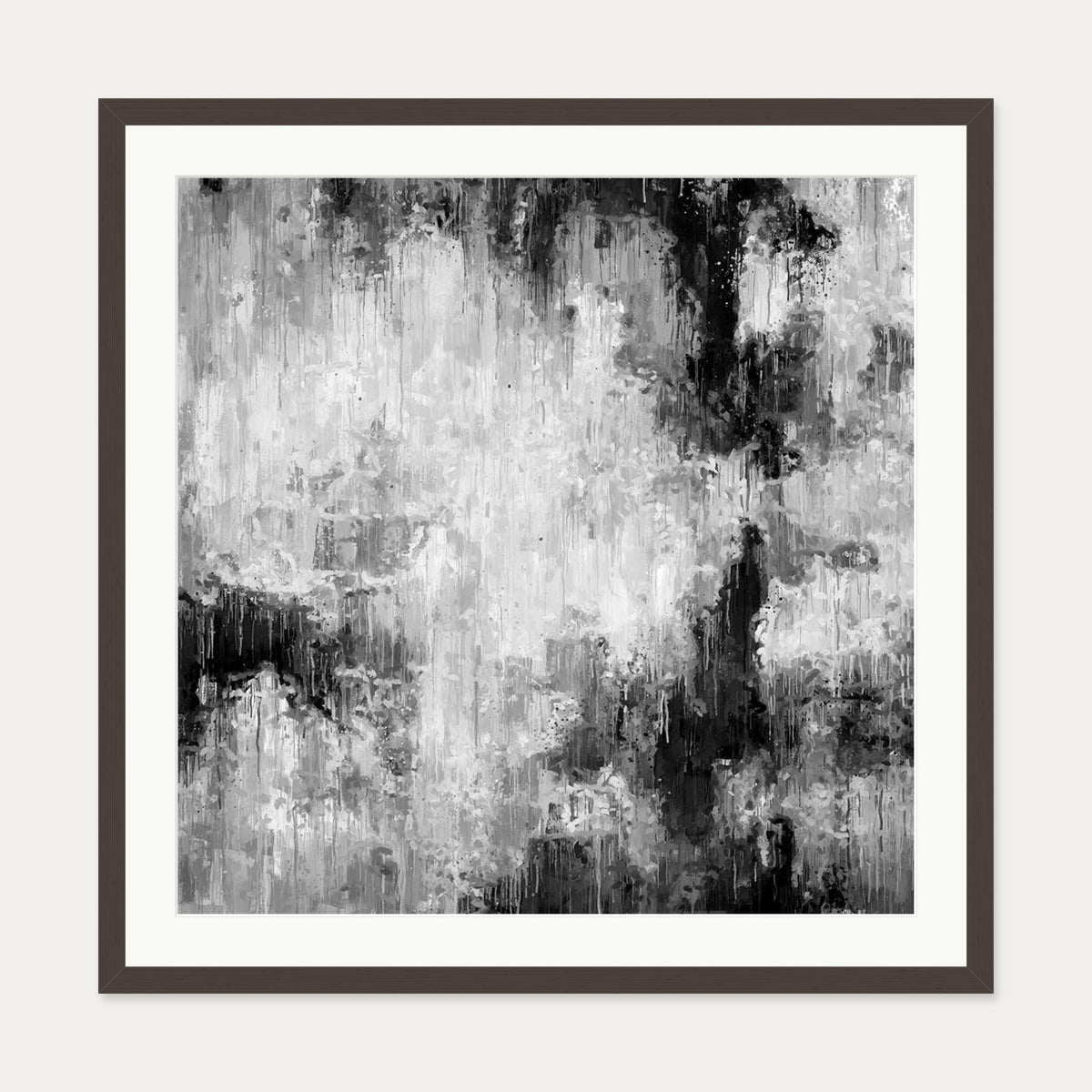 Black Abstraction Art Print — 70 x 70 cm — Brown Frame