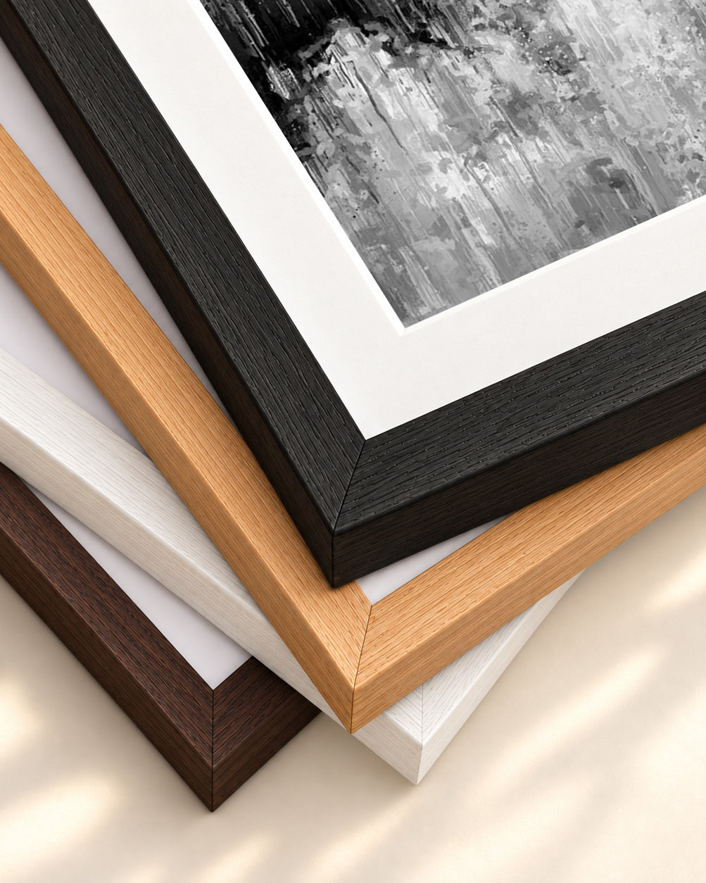 Black Abstraction Art Print — framed print corner with 5 cm mount and bevel