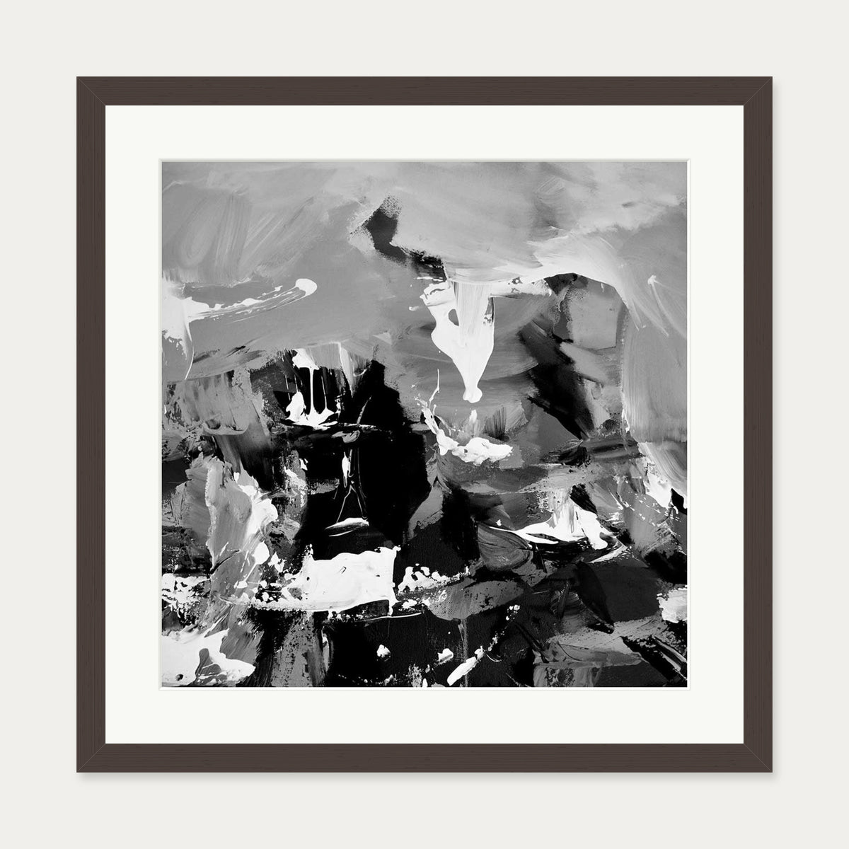 Black Abstraction II Art Print — 50 x 50 cm — Brown Frame