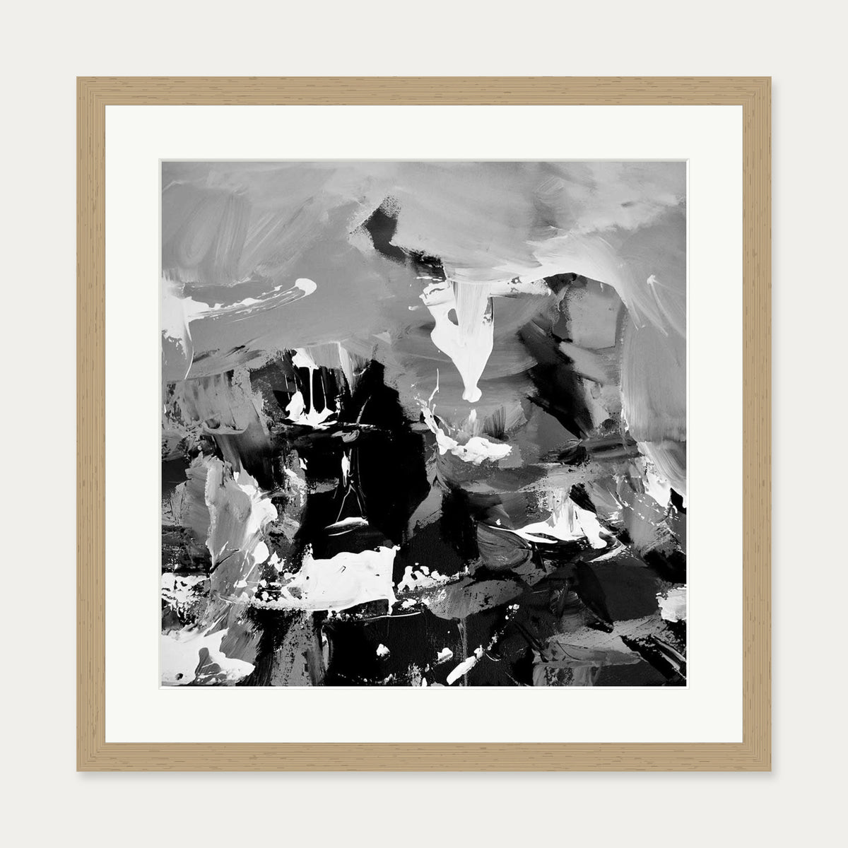 Black Abstraction II Art Print — 50 x 50 cm — Oak Frame
