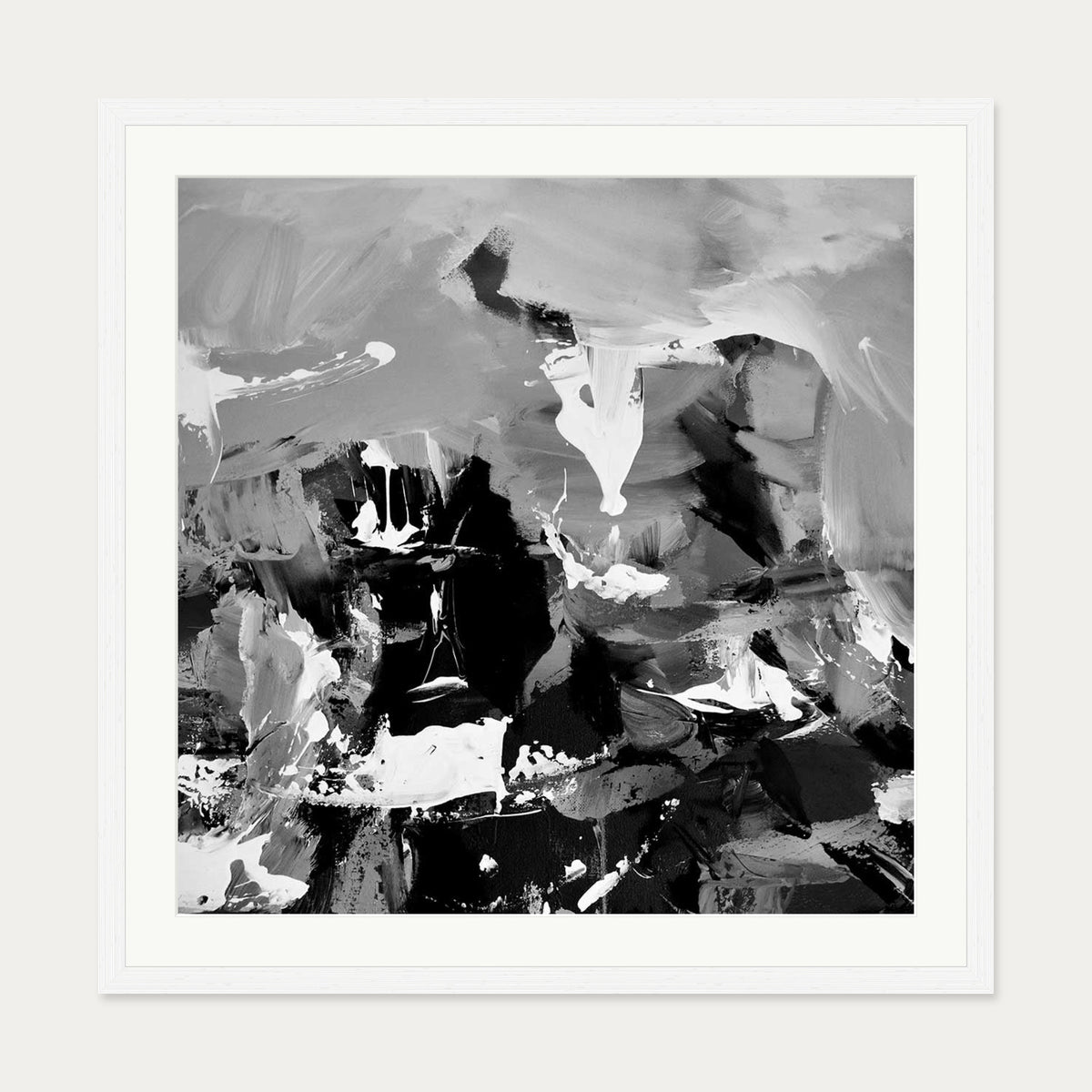 Black Abstraction II Art Print — 70 x 70 cm — White Frame