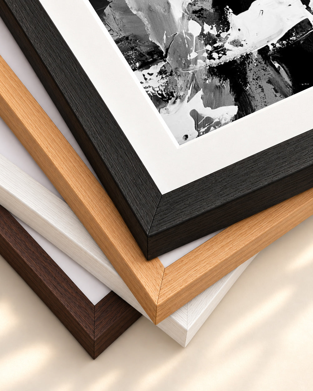 Black Abstraction II Art Print — framed print corner with 5 cm mount and bevel
