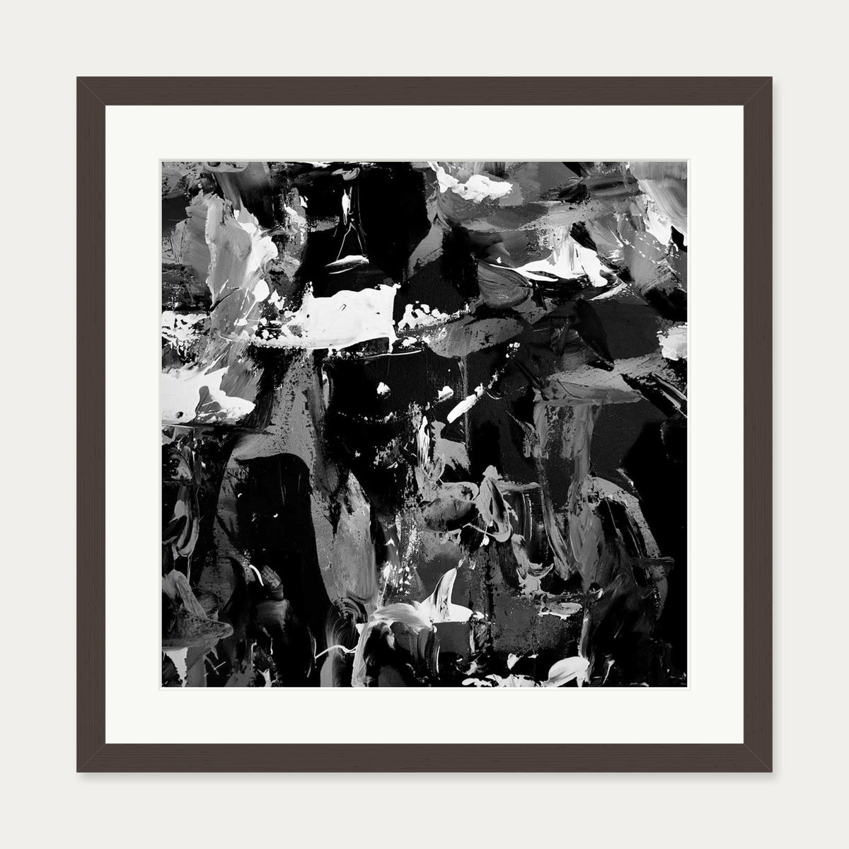 Black Abstraction III Art Print — 50 x 50 cm — Brown Frame