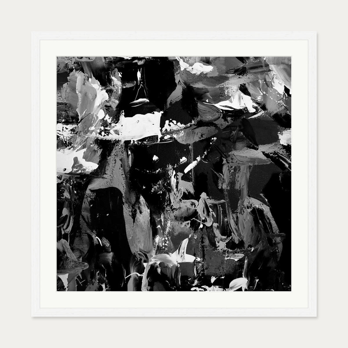 Black Abstraction III Art Print — 70 x 70 cm — White Frame