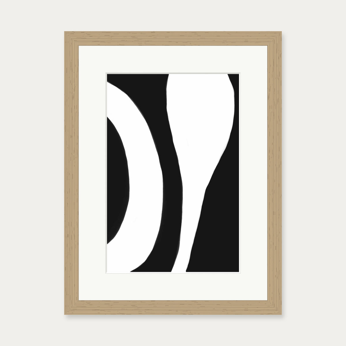 Black And White Abstract Lines Art Print — 30 x 40 cm — Oak Frame